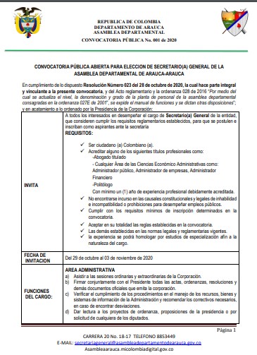 Convocatoria 001 de 2020