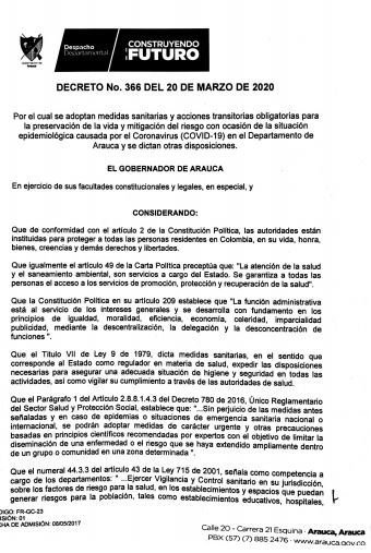 Decreto 366 de 20 de marzo de 2020